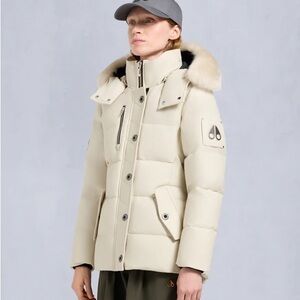 Moose Knuckles Cream Puffer Jacket with Fur Trim